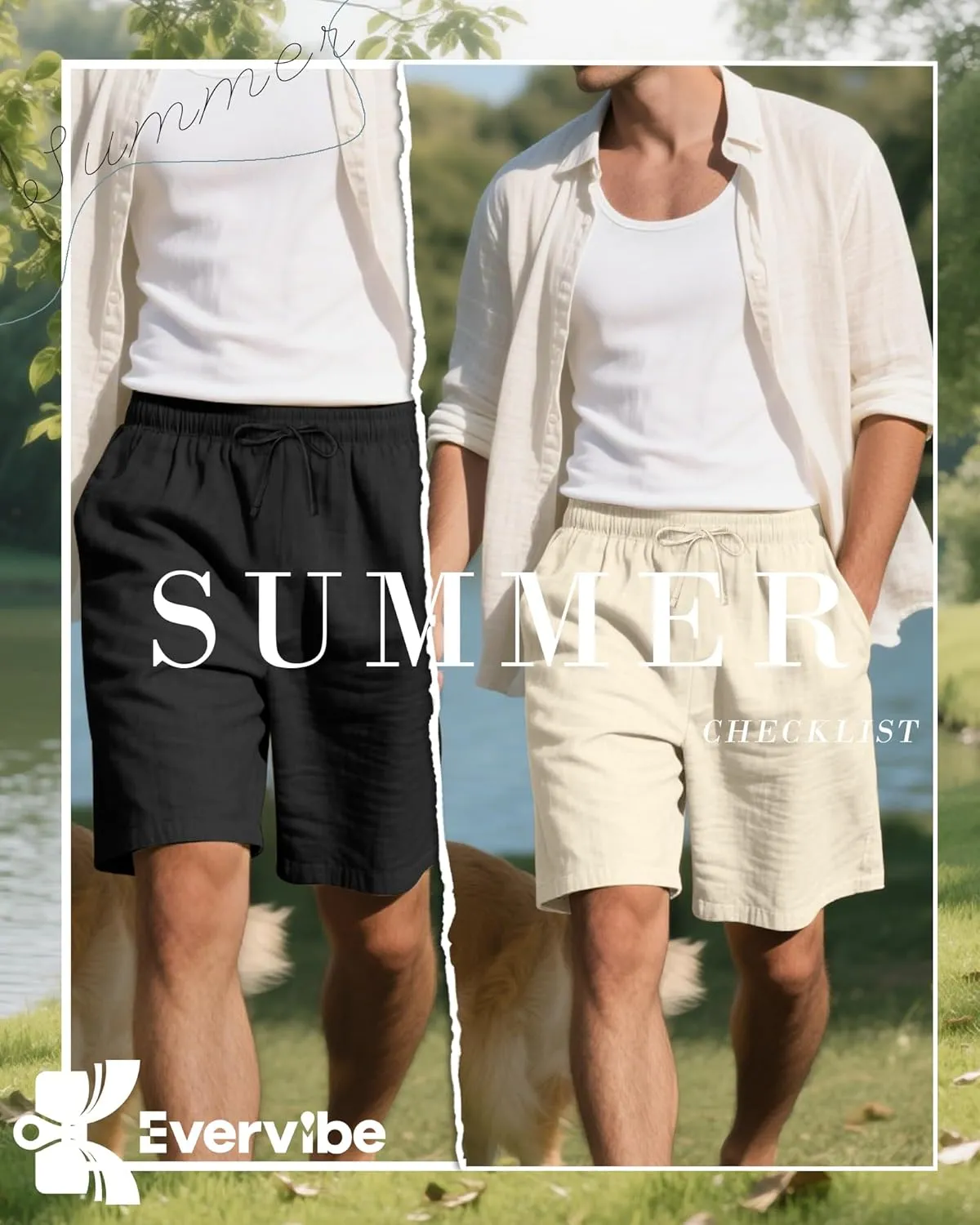 3 Pack Men's Cotton Linen 9" Inseam Shorts Drawstring Elastic Waist Beach Casual Summer Bermuda with Pockets