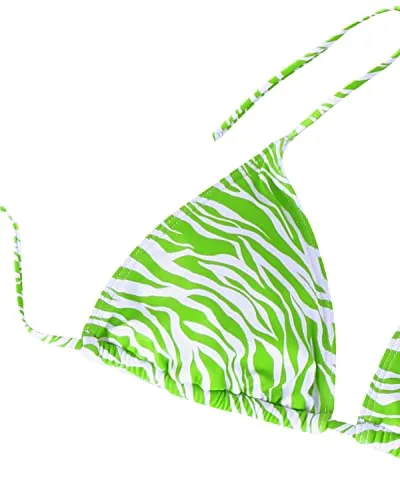 3 Piece Triangle Bikini Set Mesh Beach Skirt Cover Up-Green Zebra