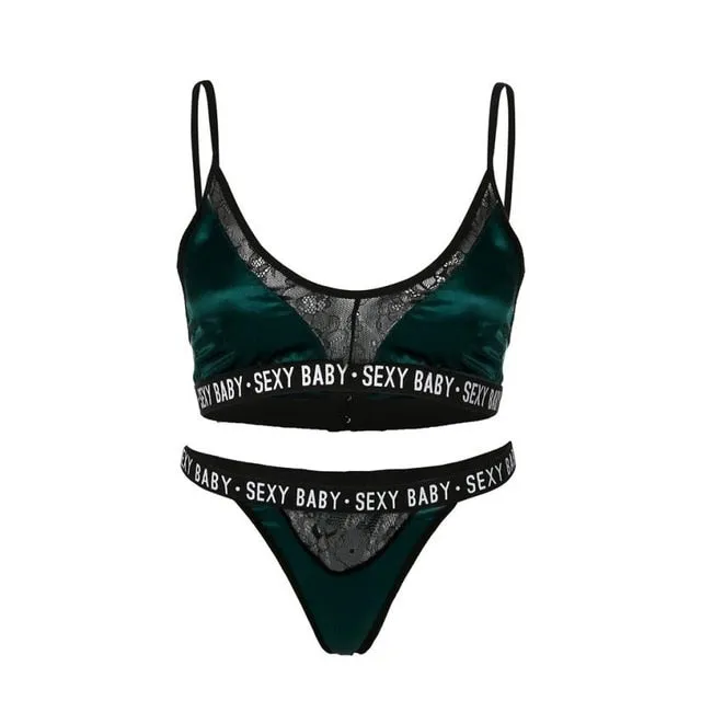 3Xl Plus Size Sexy Lingerie Set Bralette Women Bra Letter Print Lace Patchwork Underwear Sets And Panty