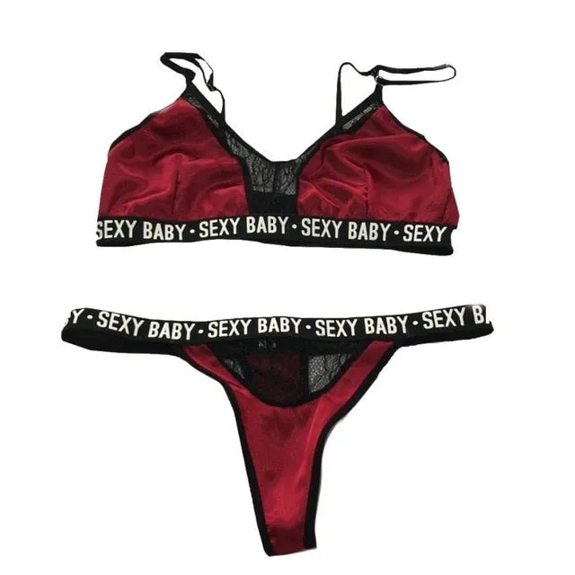 3Xl Plus Size Sexy Lingerie Set Bralette Women Bra Letter Print Lace Patchwork Underwear Sets And Panty