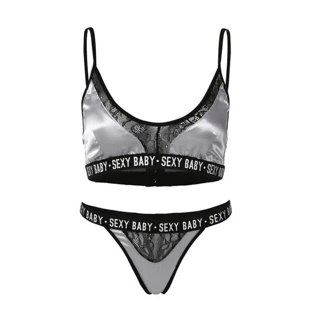 3Xl Plus Size Sexy Lingerie Set Bralette Women Bra Letter Print Lace Patchwork Underwear Sets And Panty