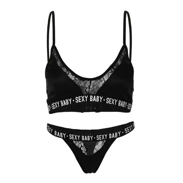 3Xl Plus Size Sexy Lingerie Set Bralette Women Bra Letter Print Lace Patchwork Underwear Sets And Panty