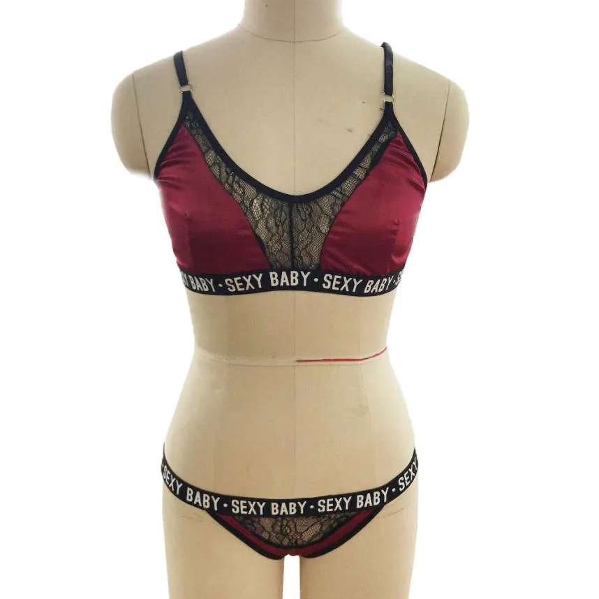 3Xl Plus Size Sexy Lingerie Set Bralette Women Bra Letter Print Lace Patchwork Underwear Sets And Panty