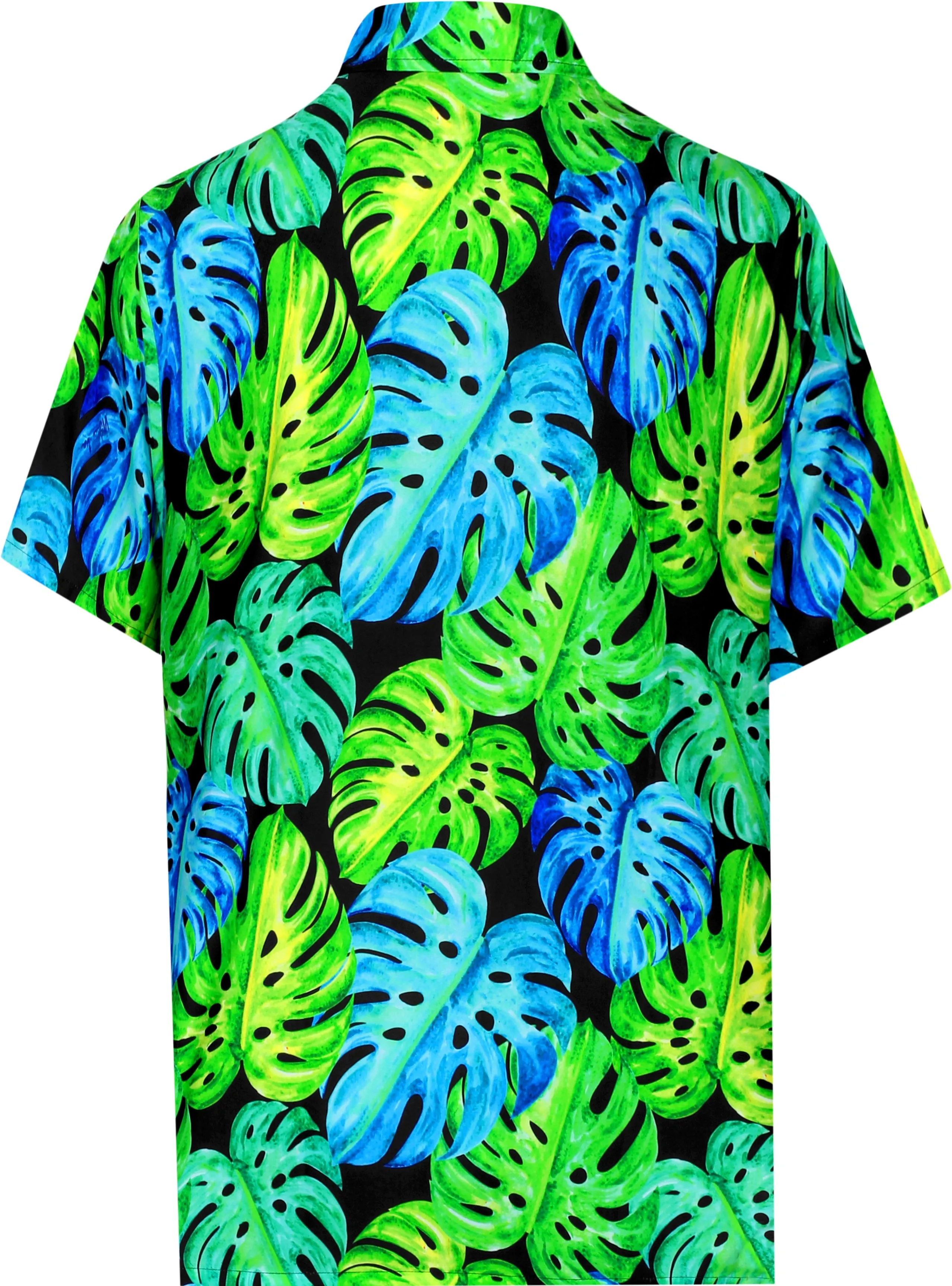 Allover Green and Blue Monstera Leaves Printed Hawaiian Shirts for Men