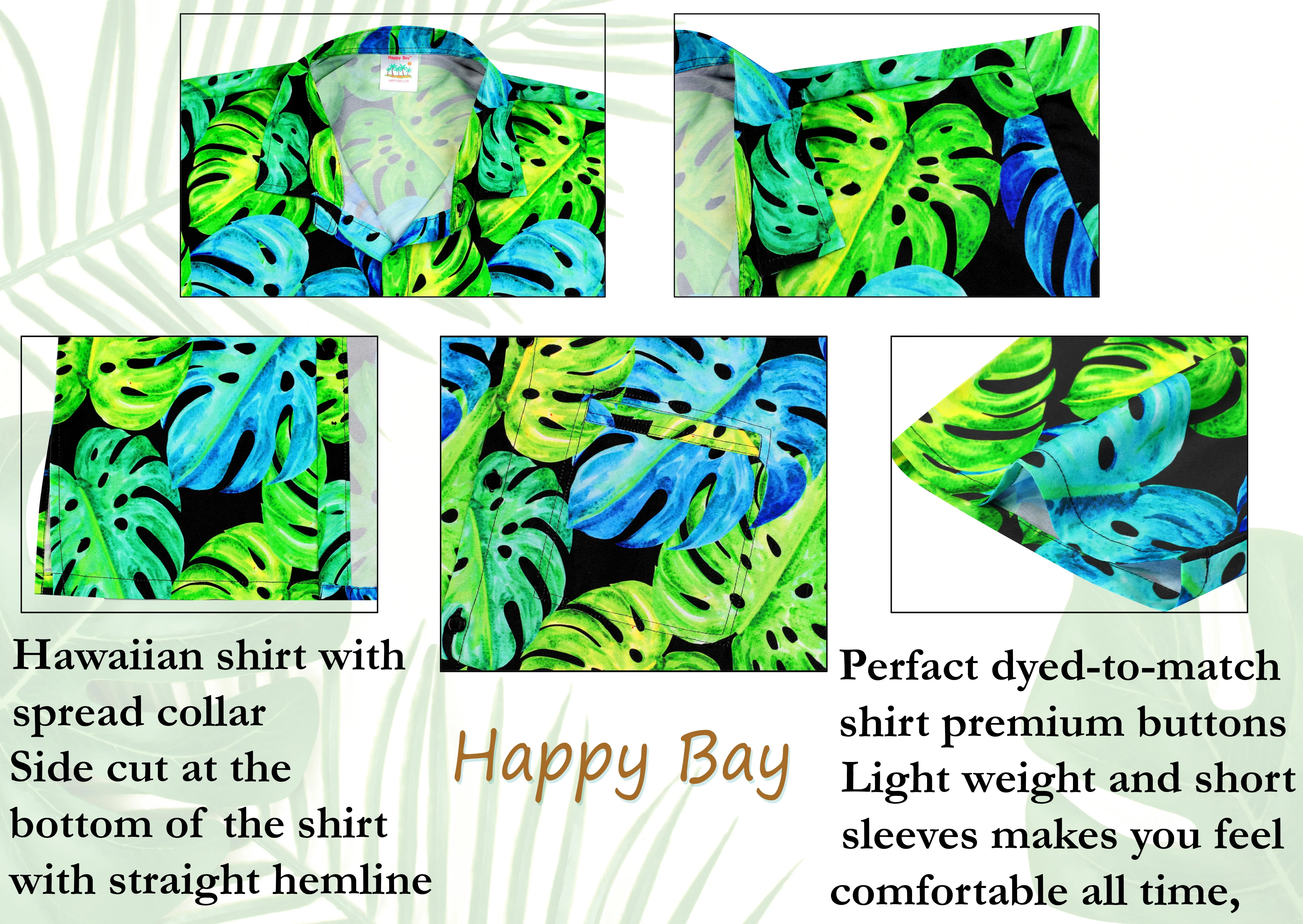 Allover Green and Blue Monstera Leaves Printed Hawaiian Shirts for Men