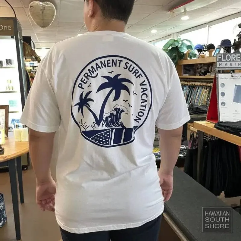 Aloha Days PERMANENT VACATION Made in Hawaii S-XL White Navy