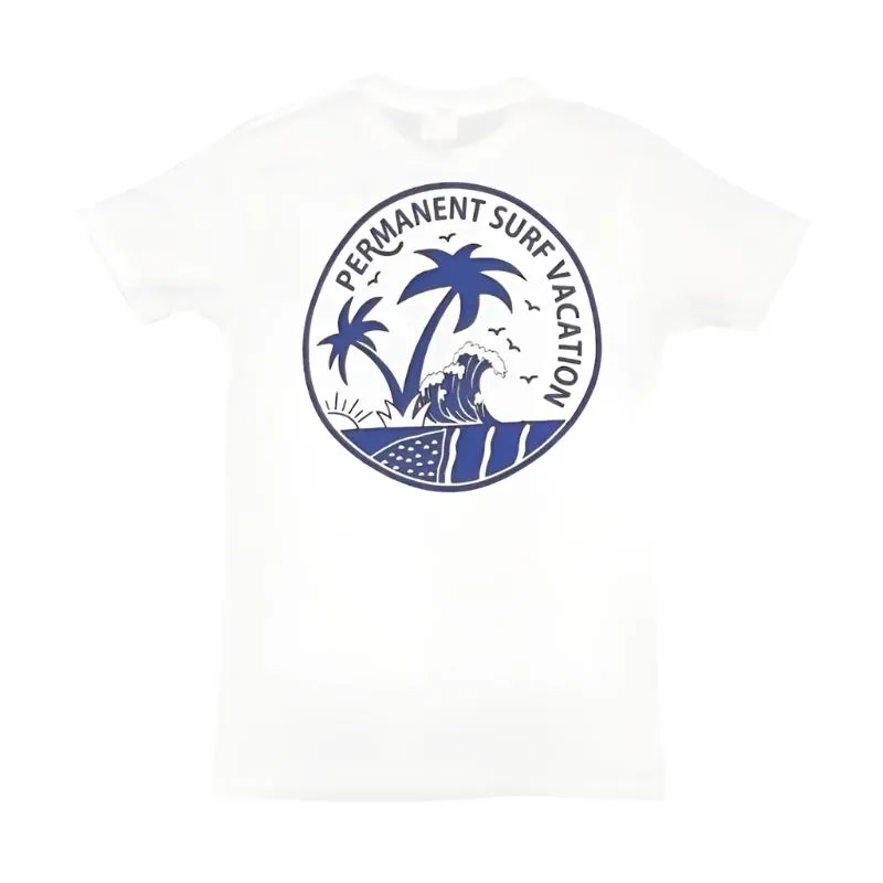 Aloha Days PERMANENT VACATION Made in Hawaii S-XL White Navy