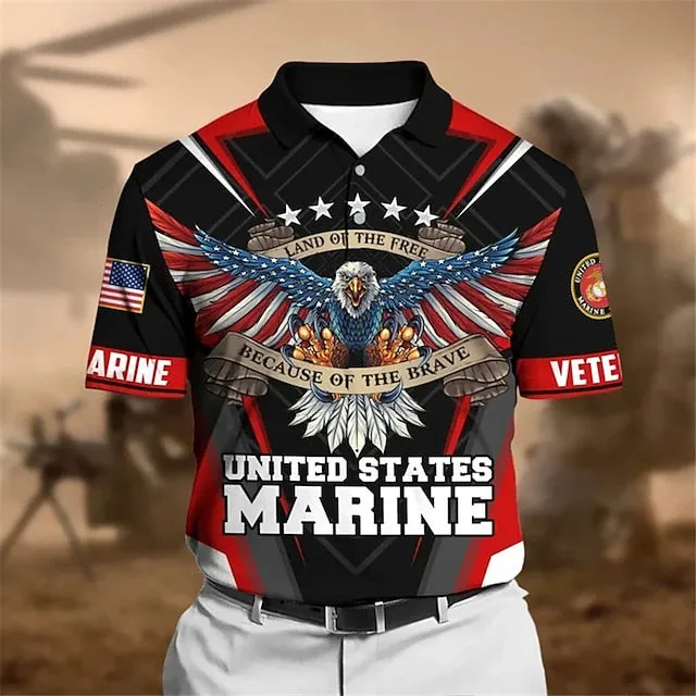 American Eagle Graphic Polo Shirt for Men - Wine Red & Navy Blue Blend
