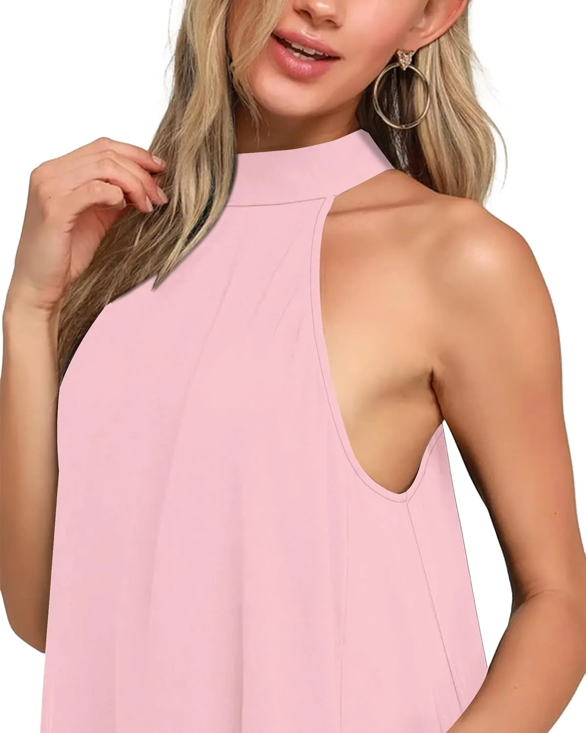 AUSELILY Womens Summer Dress Sleeveless Halter Neck Beach Dress Casual Sundresses with Pockets