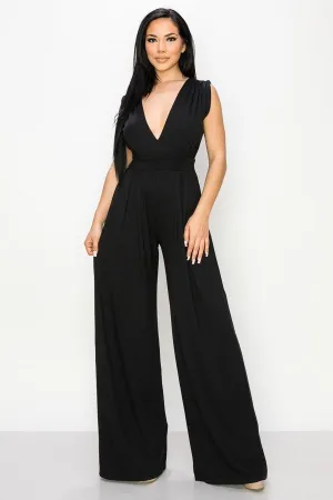 Black The Patricia Super Soft Deep V Wide-Leg Jumpsuit