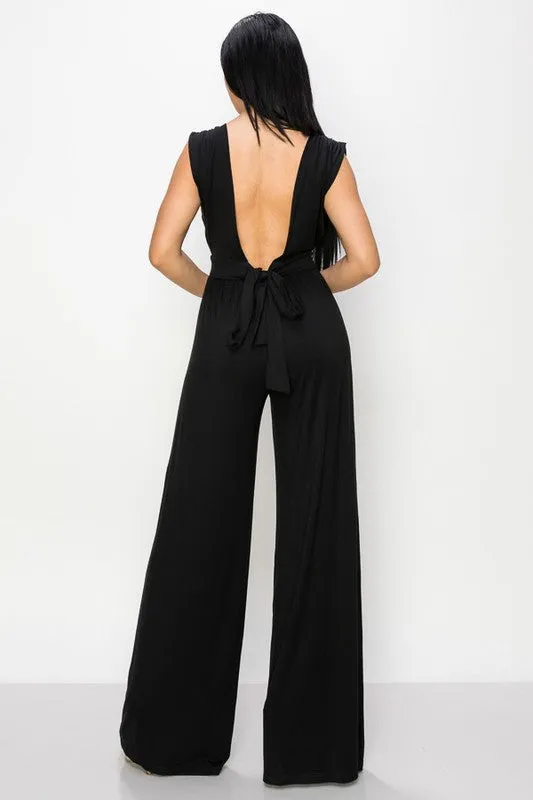 Black The Patricia Super Soft Deep V Wide-Leg Jumpsuit