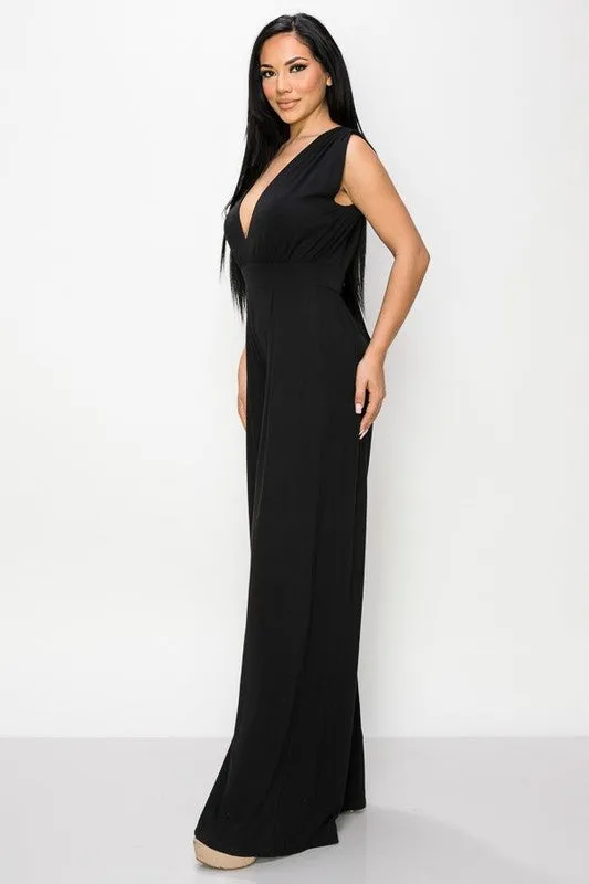 Black The Patricia Super Soft Deep V Wide-Leg Jumpsuit