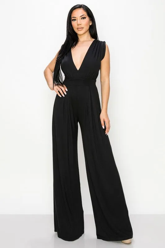 Black The Patricia Super Soft Deep V Wide-Leg Jumpsuit
