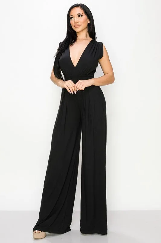Black The Patricia Super Soft Deep V Wide-Leg Jumpsuit