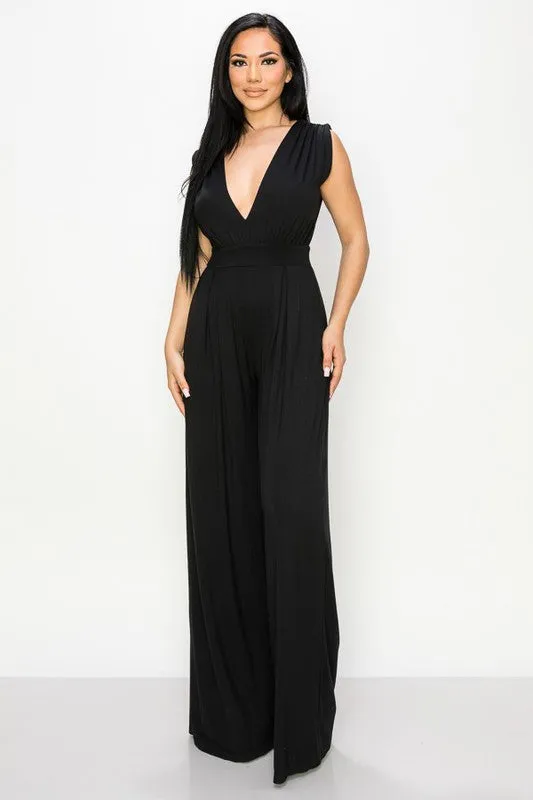 Black The Patricia Super Soft Deep V Wide-Leg Jumpsuit