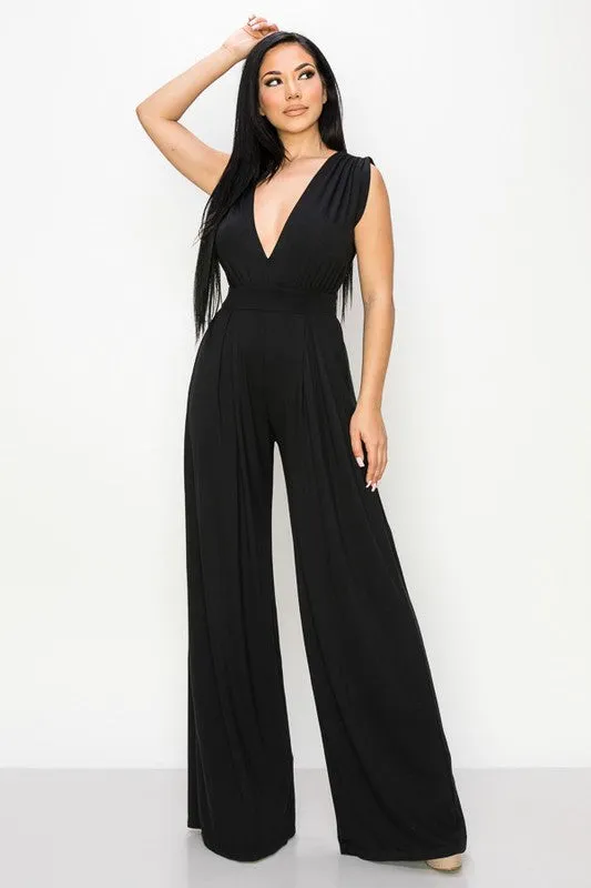 Black The Patricia Super Soft Deep V Wide-Leg Jumpsuit