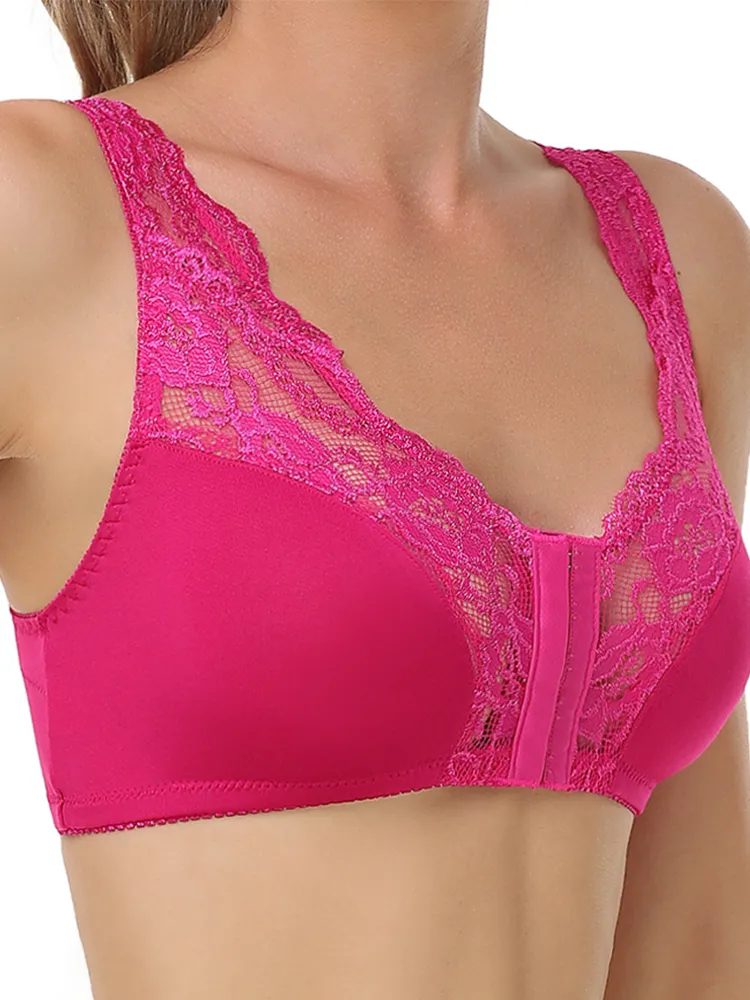 Breathable Lace Front Close Wire-free Bra