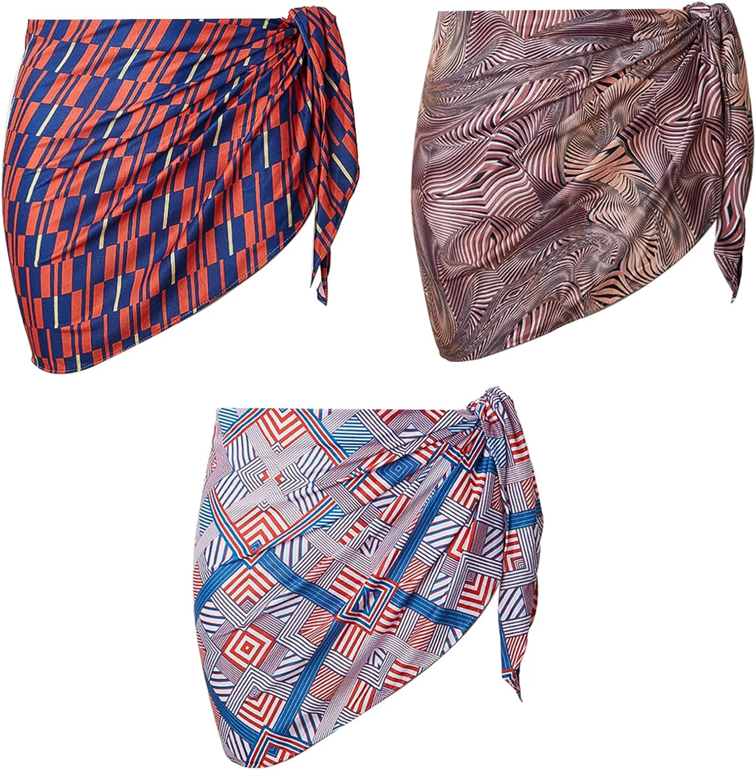Cobahom 3 Pack Women's Short Sarongs Pareo Swimsuit Cover ups for Women Bikini Wrap Skirt for Swimwear Beach Cover Up