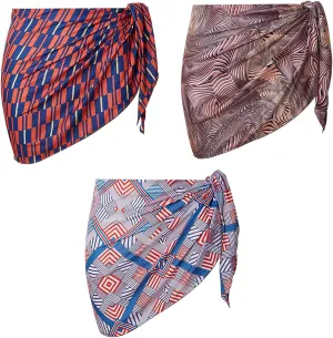 Cobahom 3 Pack Women's Short Sarongs Pareo Swimsuit Cover ups for Women Bikini Wrap Skirt for Swimwear Beach Cover Up