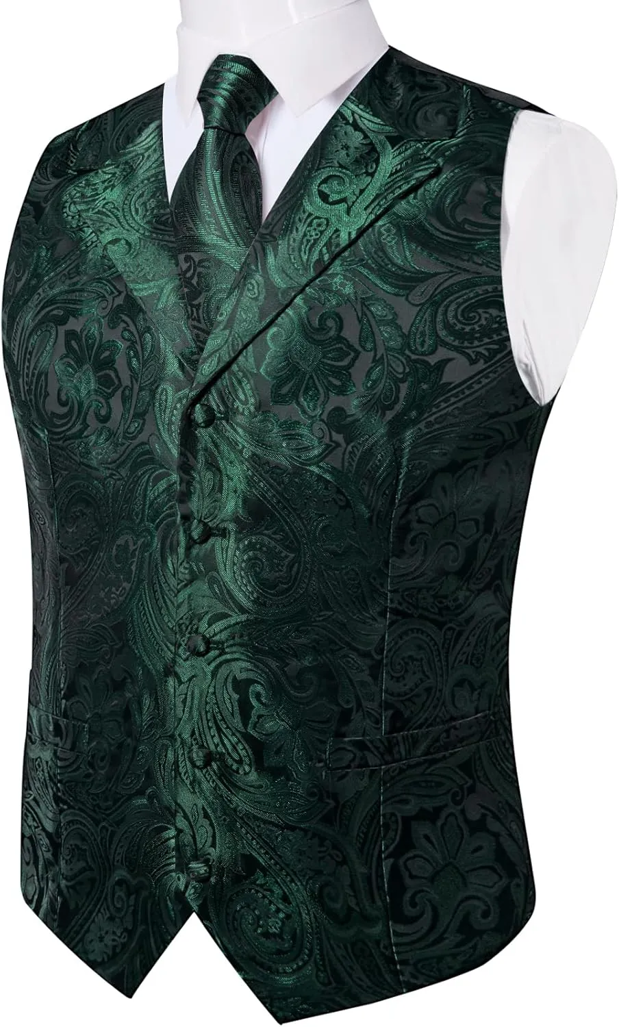 DiBanGu Mens Vest Tie Set 7PCS Silk Paisley Suit Waistcoat and Necktie Hankerchief Cufflinks Lapel Pin Set for Wedding Party