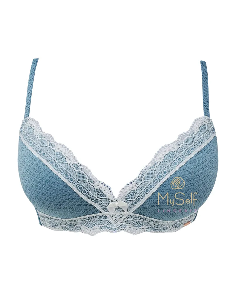 Dorina Molly Heather Blue Molded Wire Free Bra w/ Lace Trim