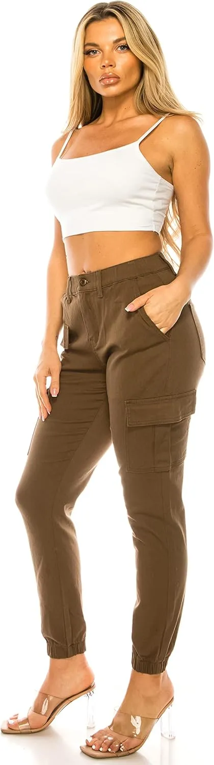Double Denim January 5th Women's High Waist Cargo Jogger Pants Elastic Waistband Casual Tapered Sweatpants with 6 Pockets