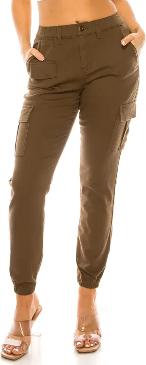 Double Denim January 5th Women's High Waist Cargo Jogger Pants Elastic Waistband Casual Tapered Sweatpants with 6 Pockets