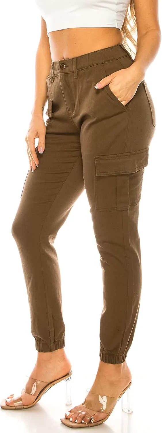 Double Denim January 5th Women's High Waist Cargo Jogger Pants Elastic Waistband Casual Tapered Sweatpants with 6 Pockets