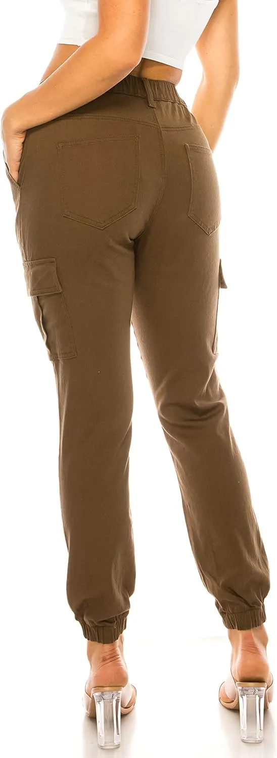 Double Denim January 5th Women's High Waist Cargo Jogger Pants Elastic Waistband Casual Tapered Sweatpants with 6 Pockets