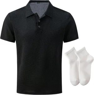 Elavure - The Prestigio Polo Shirt, Men's Short Sleeve Solid Stretch Cotton Pique Polo Shirt Quick Dry Casual Workout