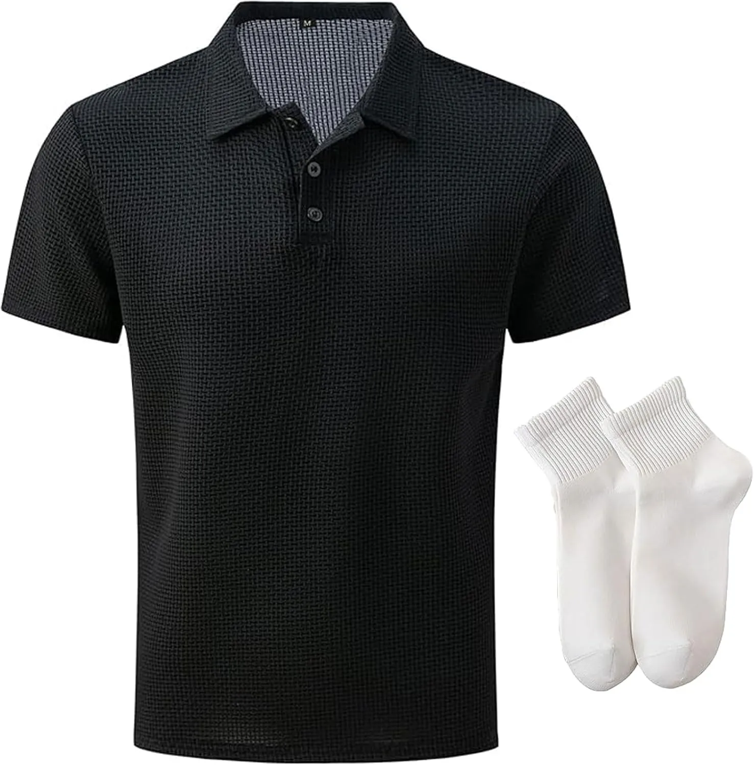 Elavure - The Prestigio Polo Shirt, Men's Short Sleeve Solid Stretch Cotton Pique Polo Shirt Quick Dry Casual Workout