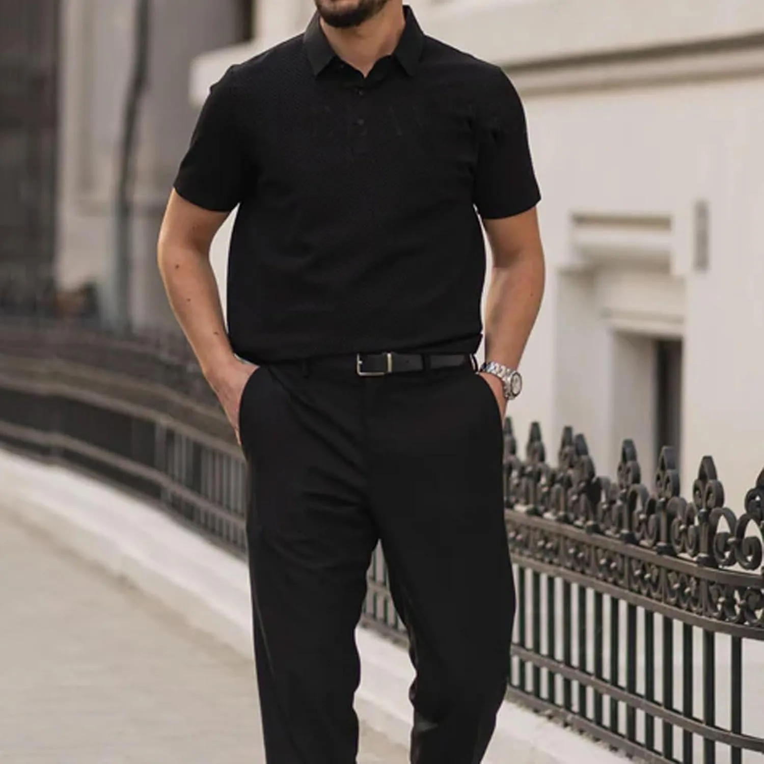 Elavure - The Prestigio Polo Shirt, Men's Short Sleeve Solid Stretch Cotton Pique Polo Shirt Quick Dry Casual Workout