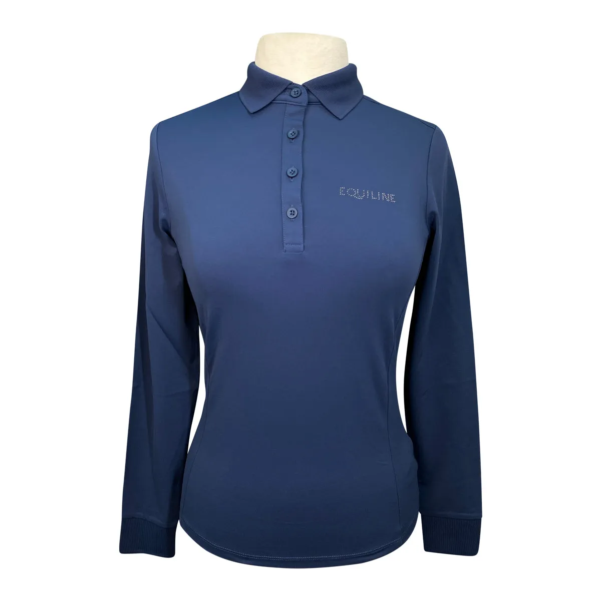 Equiline 'Evae' Long Sleeve Polo Shirt in Diplomatic Blue - Women's Small