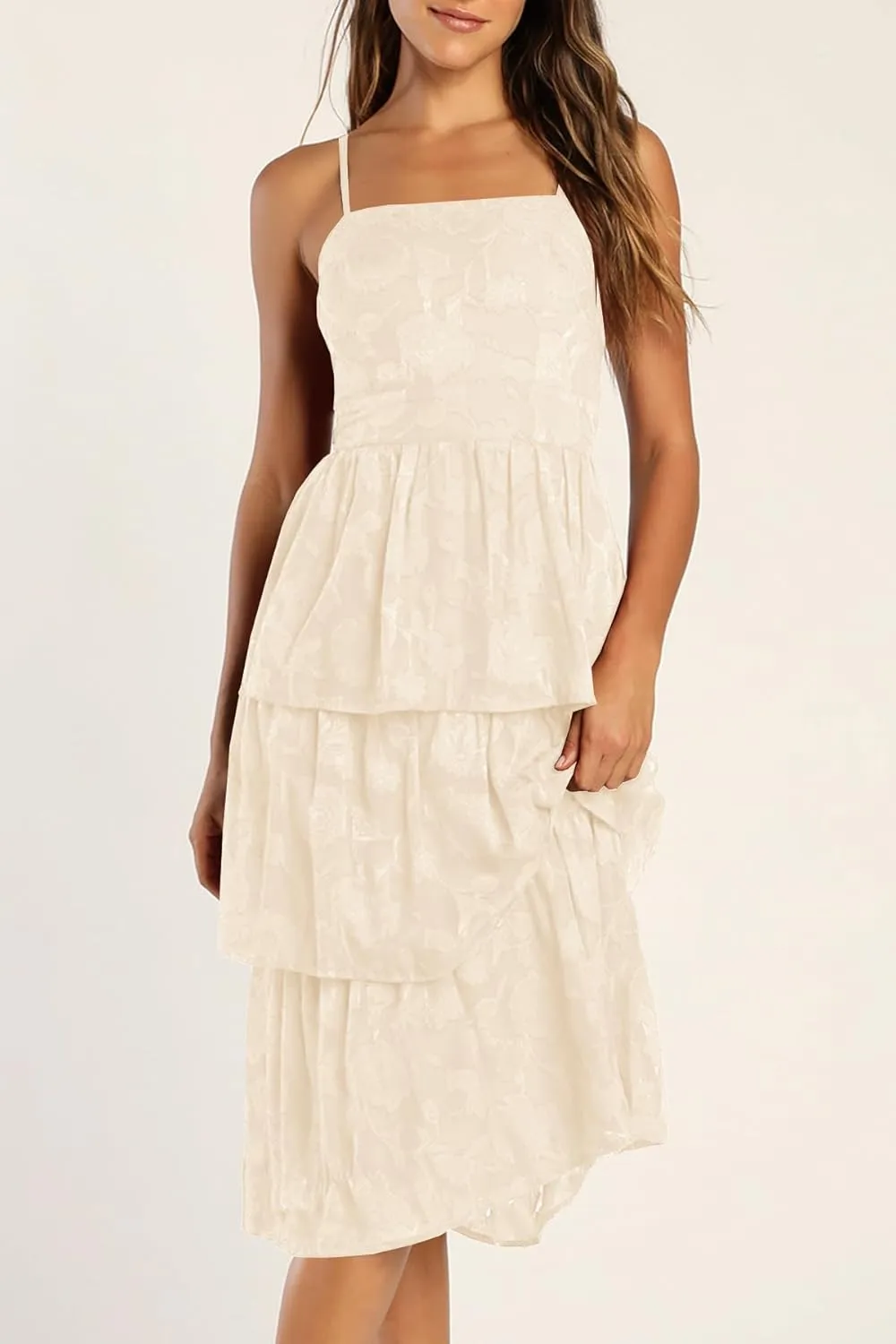 Ferlema Women's 2025 Summer Sleeveless Spaghetti Strap Smocked Tiered Flowy Beach Cocktail Midi Dresses