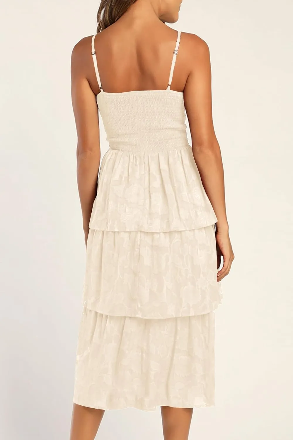 Ferlema Women's 2025 Summer Sleeveless Spaghetti Strap Smocked Tiered Flowy Beach Cocktail Midi Dresses