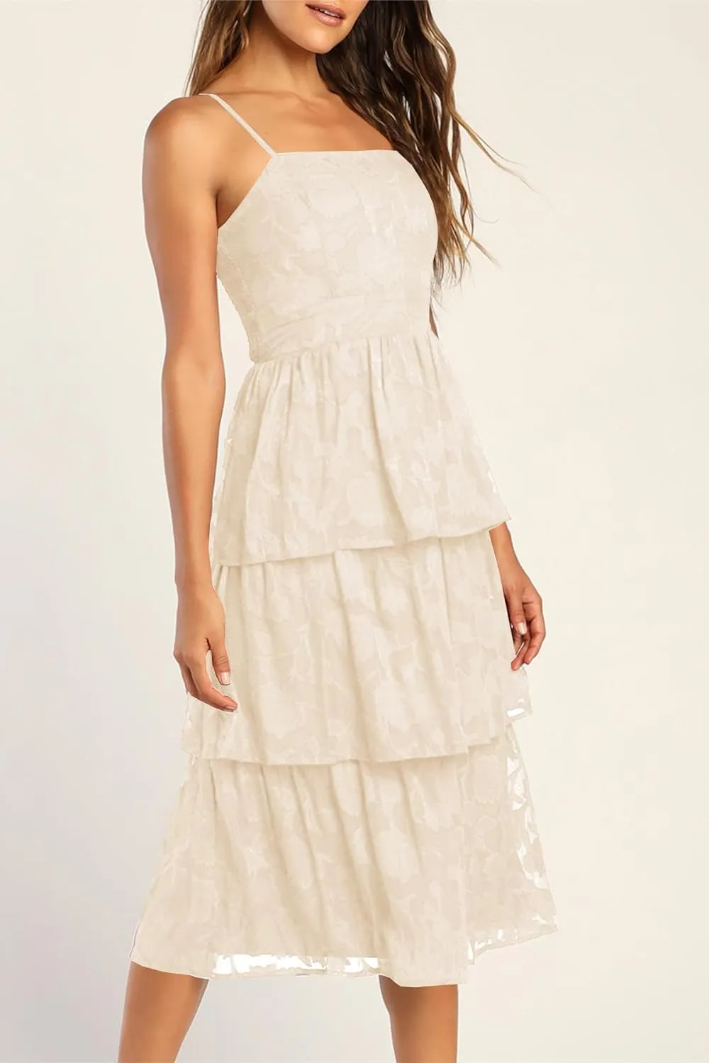 Ferlema Women's 2025 Summer Sleeveless Spaghetti Strap Smocked Tiered Flowy Beach Cocktail Midi Dresses