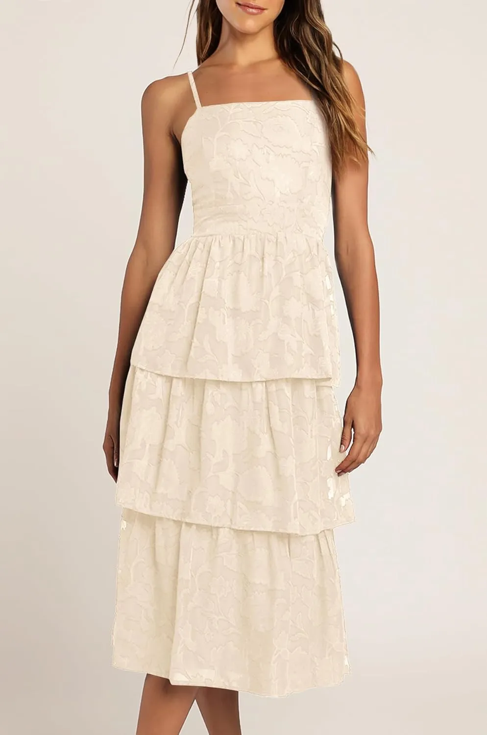 Ferlema Women's 2025 Summer Sleeveless Spaghetti Strap Smocked Tiered Flowy Beach Cocktail Midi Dresses