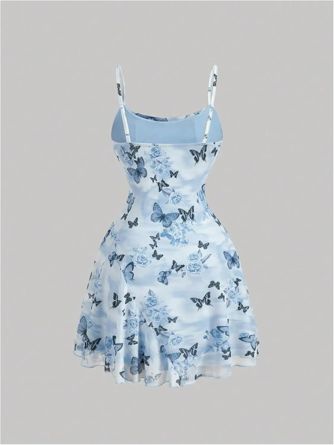 Floerns Women's Butterfly Print Ruched Beach Dress Asymmetrical Hem Cami Short Dress