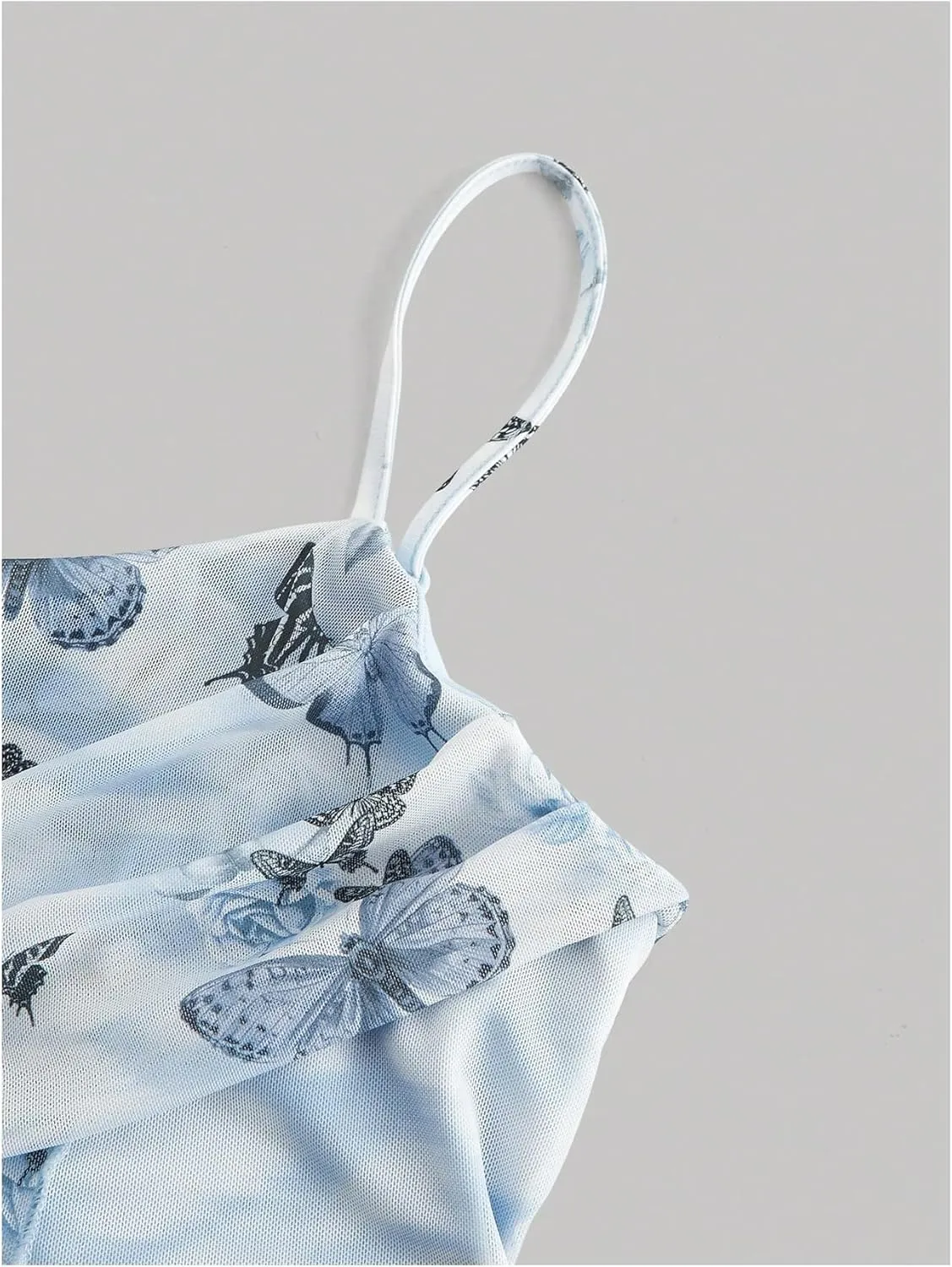 Floerns Women's Butterfly Print Ruched Beach Dress Asymmetrical Hem Cami Short Dress