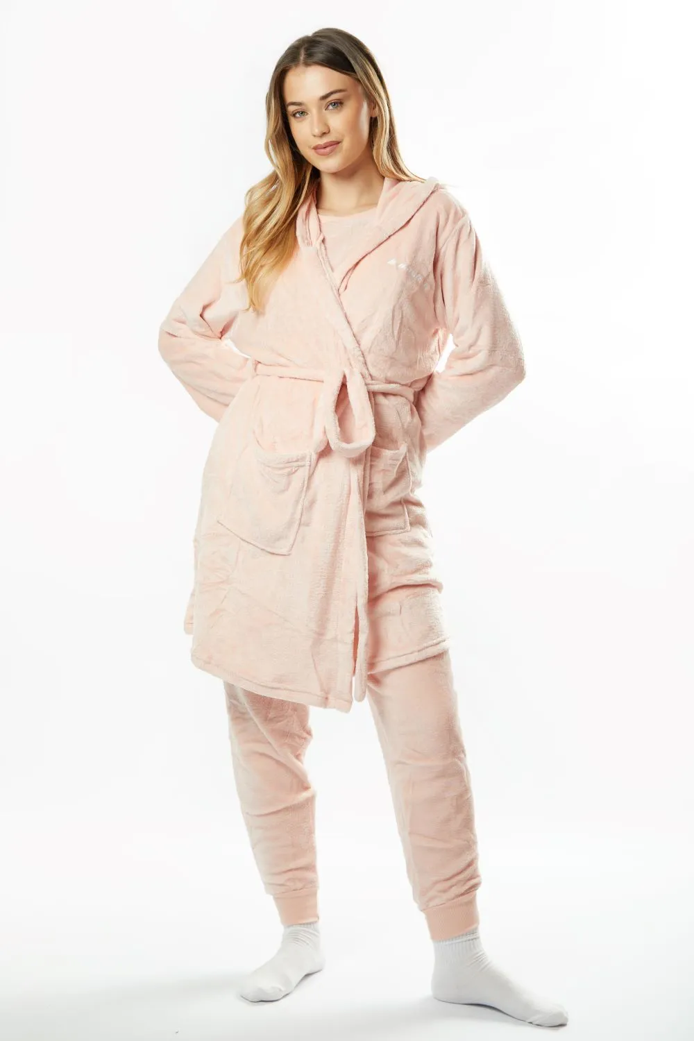 Fluffy Robe & Fluffy PJ Set Bundle - Pink