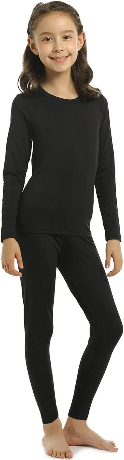 Girls Thermal Underwear Set for Kids Long Johns Fleece Lined Base Layer Top & Bottom Cold Winter Thermals