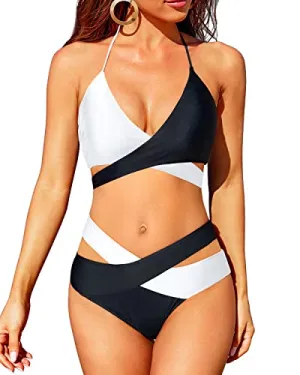 High Waisted Two Piece Bikini Sets with Push Up Swimsuit for Women
