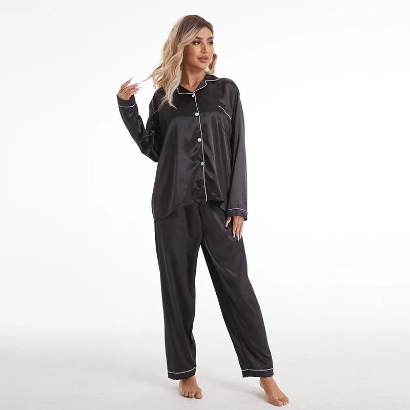Home Wear Collared Ice Silk Pajamas Two Piece Set