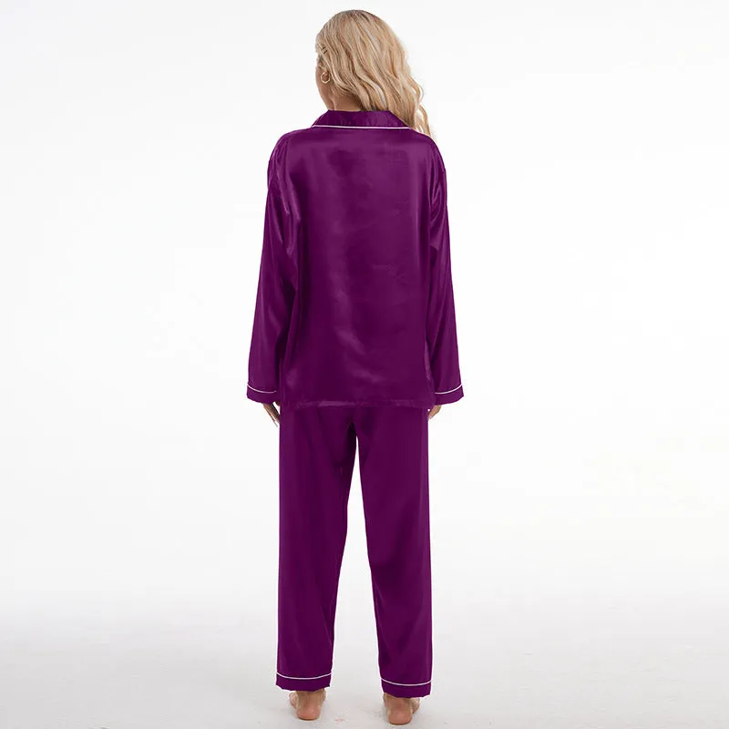 Home Wear Collared Ice Silk Pajamas Two Piece Set