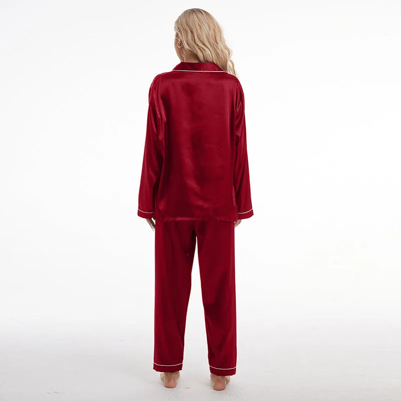 Home Wear Collared Ice Silk Pajamas Two Piece Set