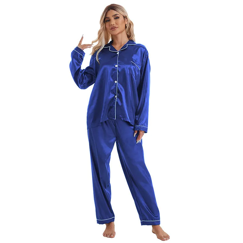Home Wear Collared Ice Silk Pajamas Two Piece Set