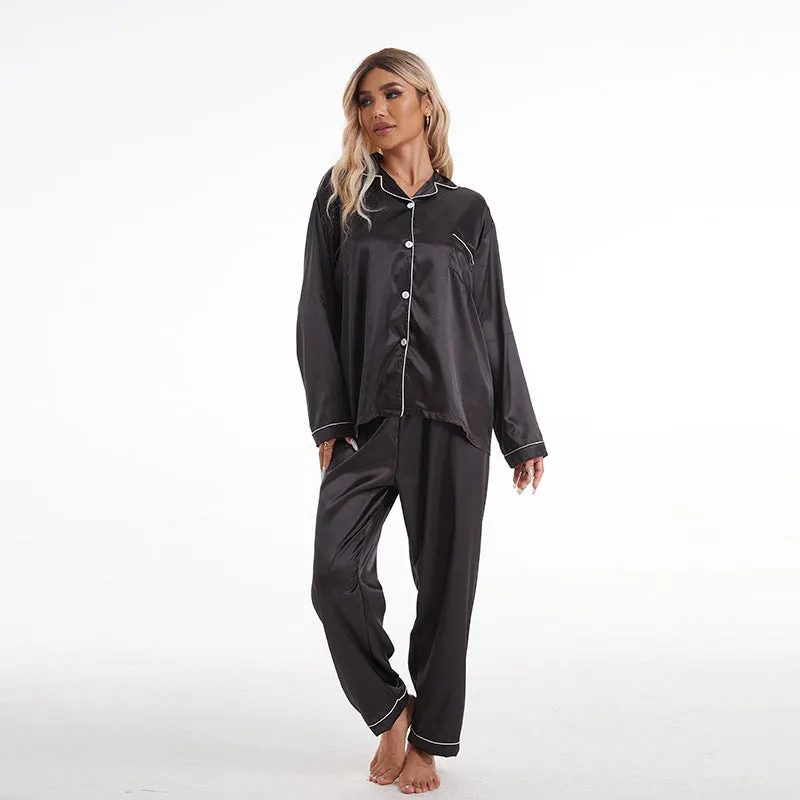 Home Wear Collared Ice Silk Pajamas Two Piece Set