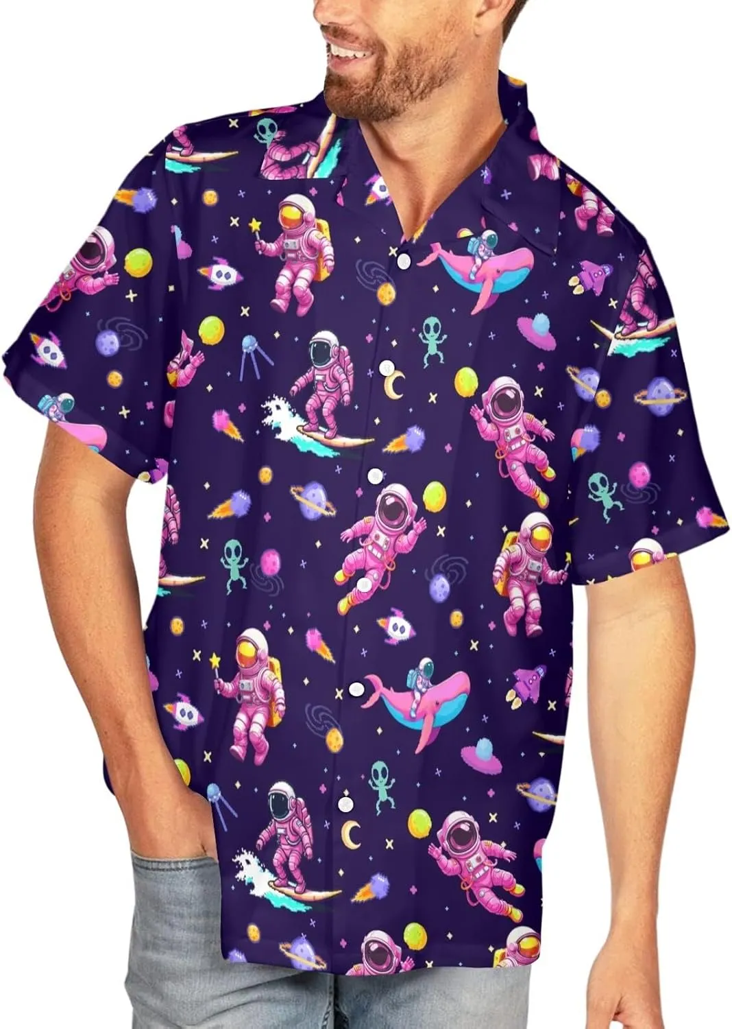 HUGLAZY 4th of July Outfit Funny Hawaiian Shirt for Men Short Sleeve Button Down Shirts Party Outfits