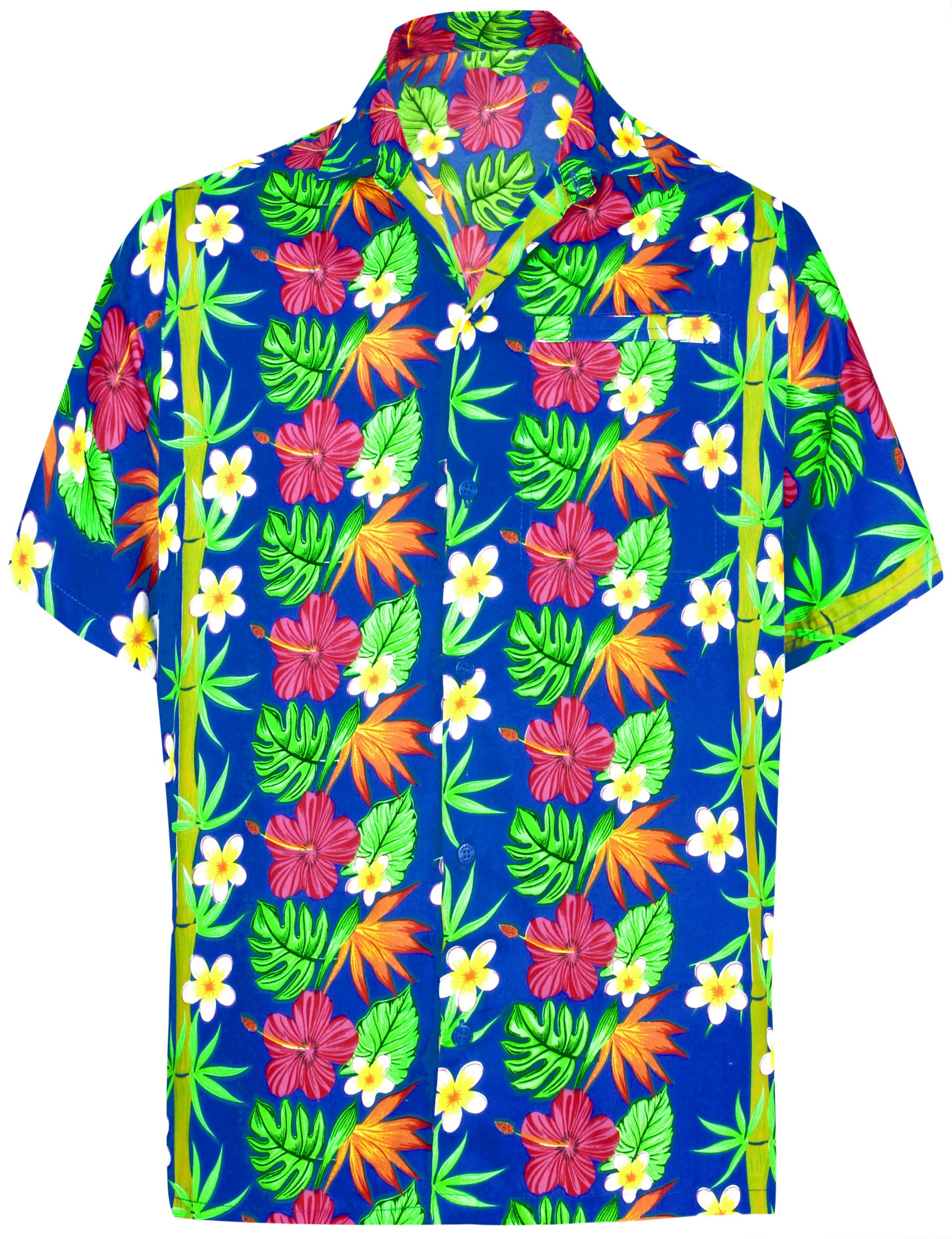 LA LEELA front Men Casual Beach hawaiian Shirt for Aloha Tropical Beach front Short sleeve Blue