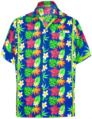 LA LEELA front Men Casual Beach hawaiian Shirt for Aloha Tropical Beach front Short sleeve Blue